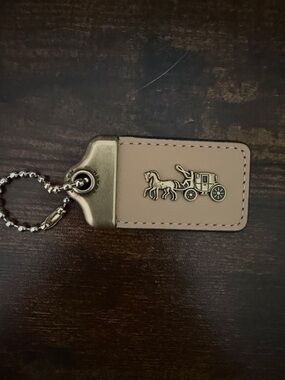 Coach Tan Leather Key Tag with Horse & Carriage Charm